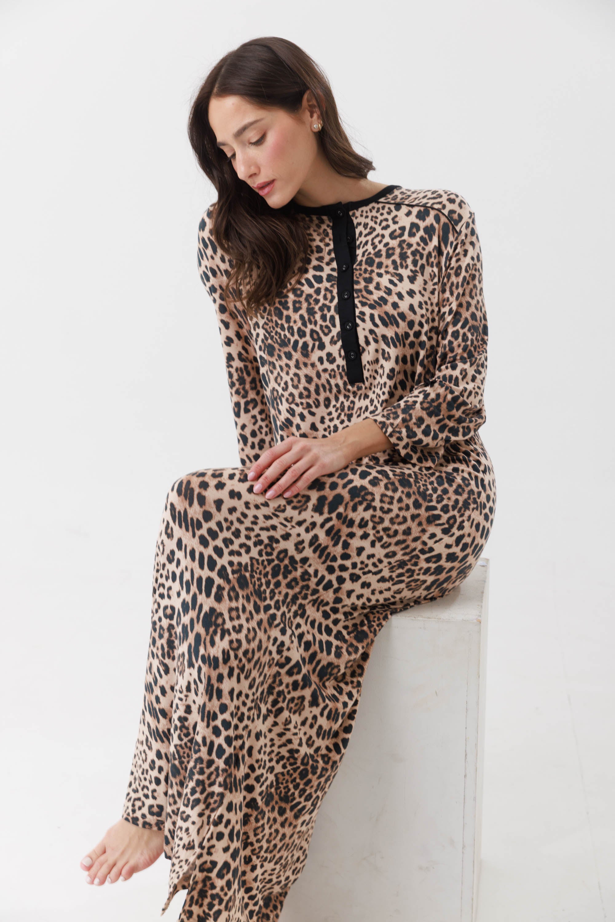 כותנת לילה מנומרת שרוול 3/4 ויסקוזה