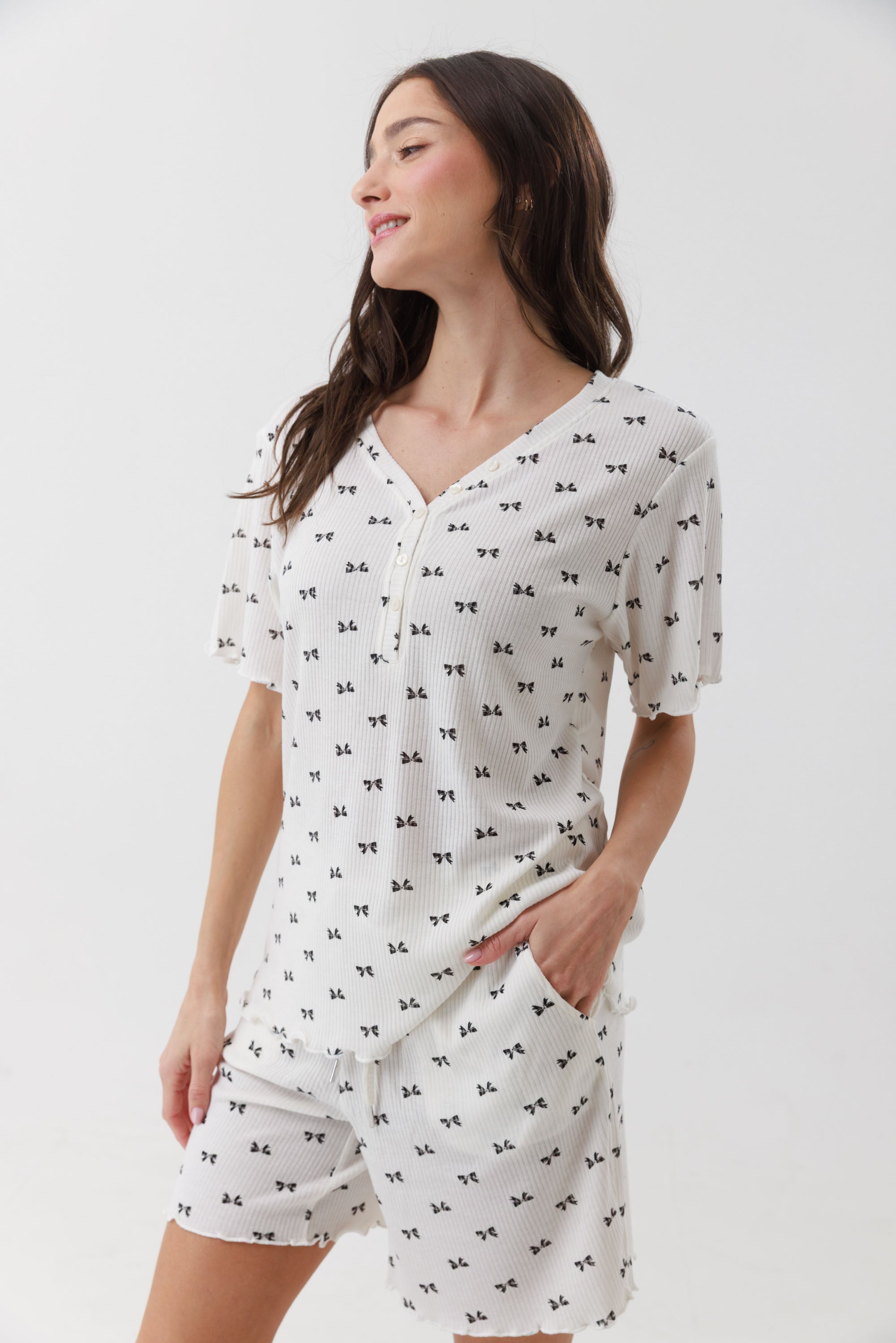 סט פיג'מה מכנס קצר ריב