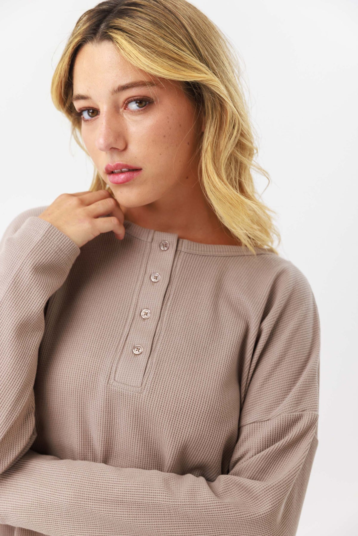 סט פיג'מה ארוכה וופל - קפה