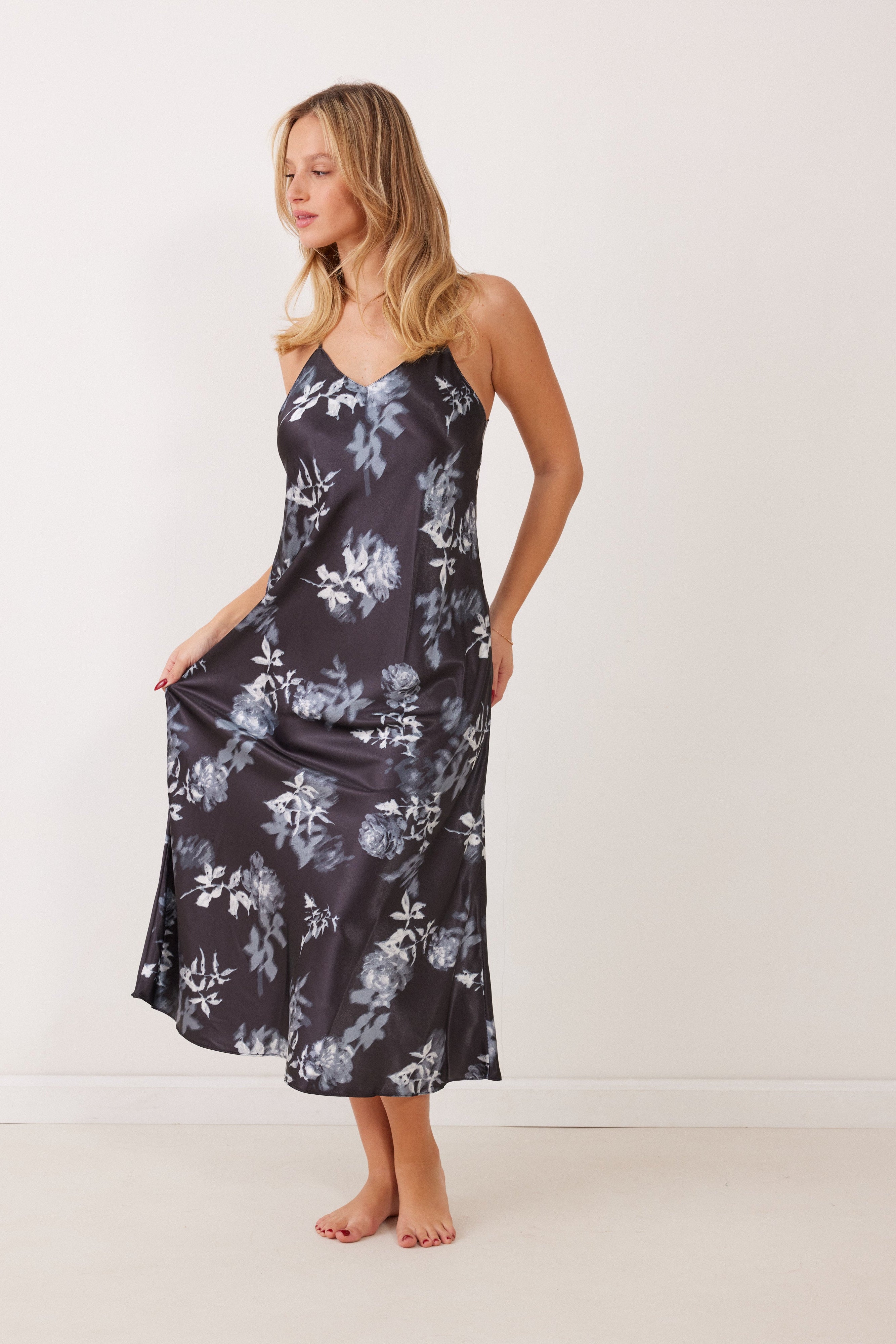 כותנת סאטן מקסי מודפס