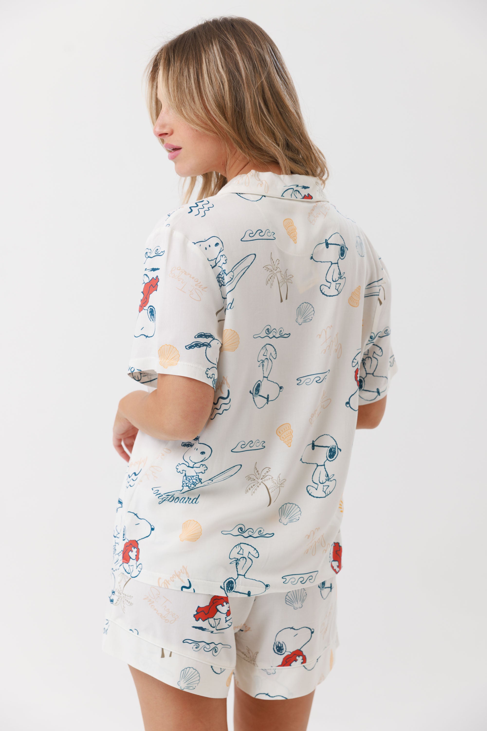 סט פיג'מה מכופתרת מכנס קצר 100% כותנה