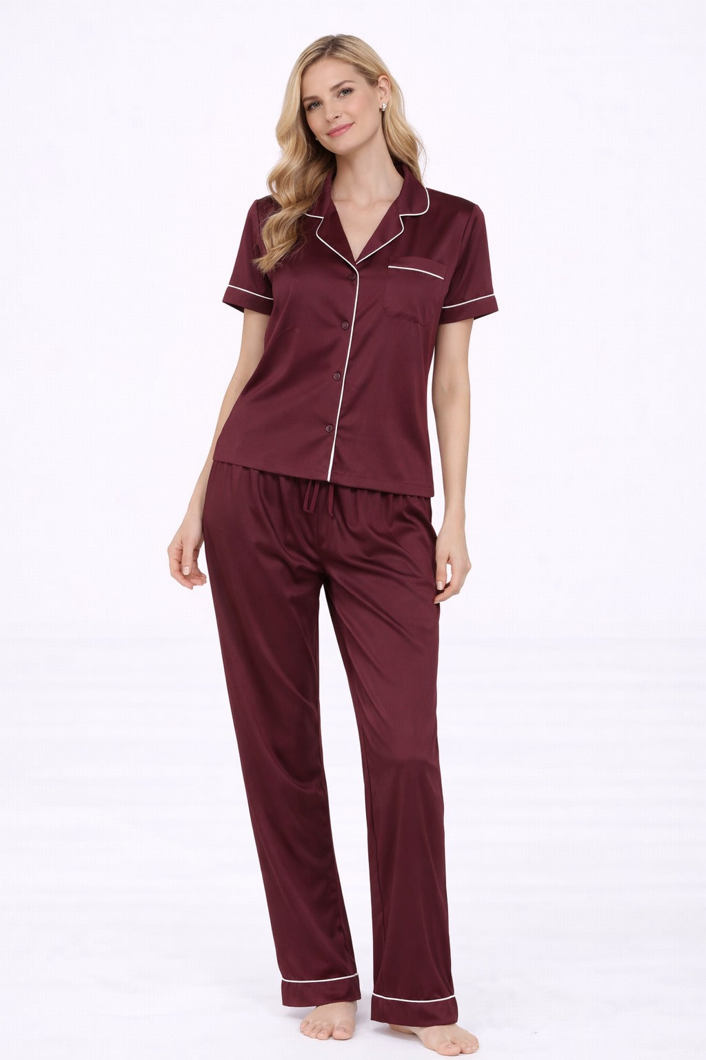 סט חליפת סאטן מכופתרת