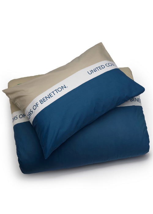 סט מיטה זוגית 140/200 סמ  פס לוגו - טורקיז Benetton