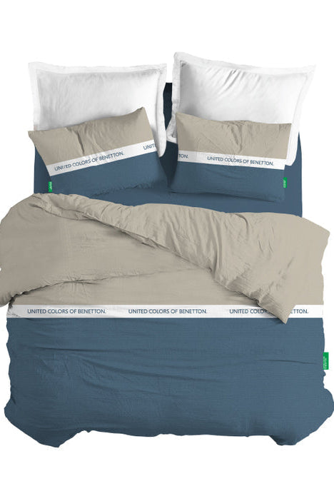 סט מיטה זוגית 160/200 סמ  פס לוגו - טורקיז Benetton