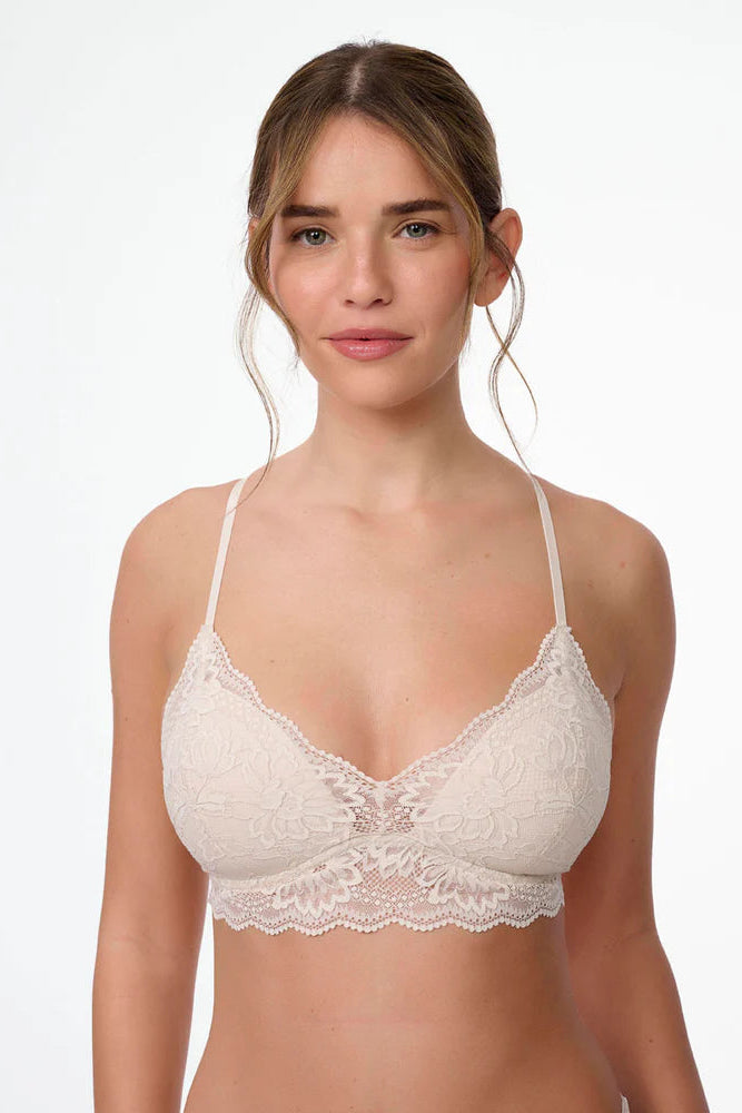 ברלט תחרה עם ריפוד פנימי קבוע - בז