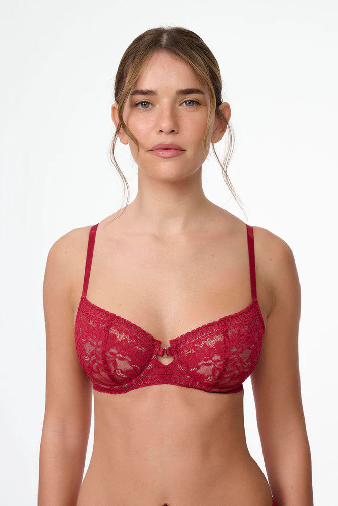 ברלט תחרה עם ברזלים ללא ריפוד - אדום יין