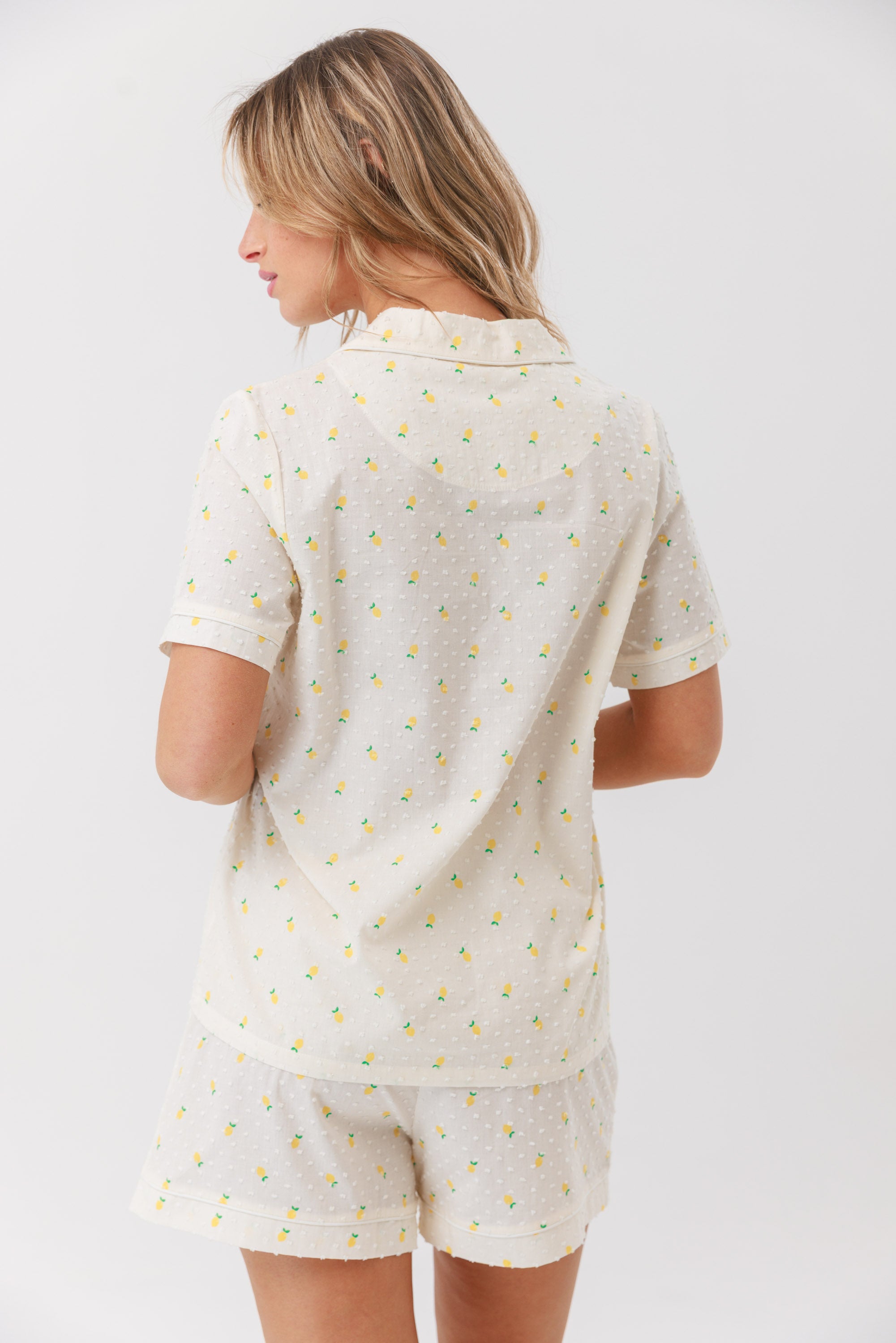 סט פיג'מה לימונים מכופתרת 100% כותנה