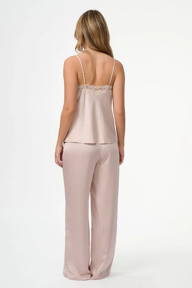 סט בייב דול סאטן מכנס ארוך - בז