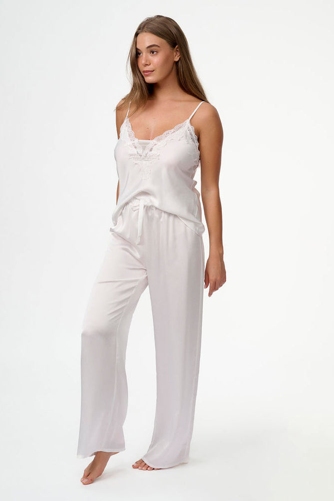 סט בייב דול סאטן מכנס ארוך - שמנת