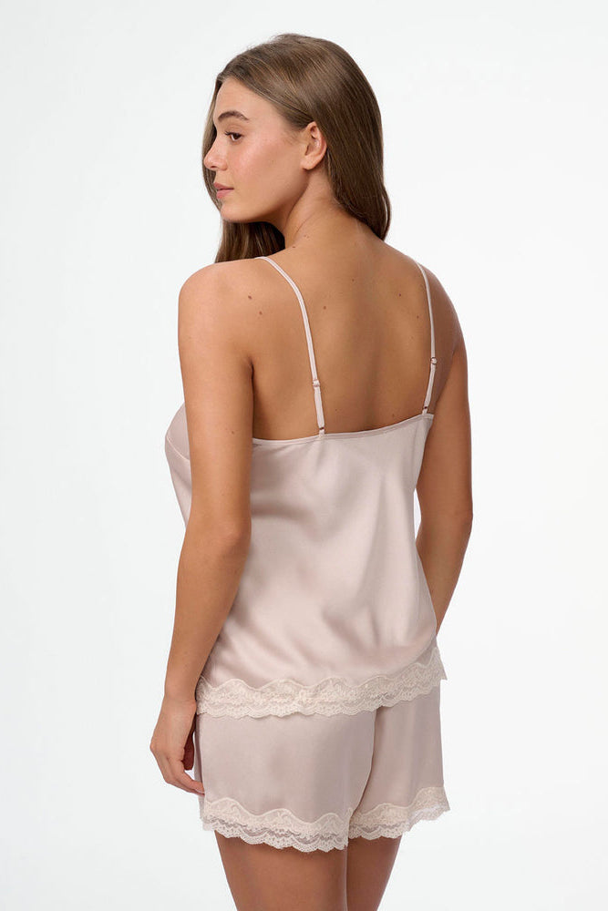 סט בייב דול סאטן עם סרט תחרה - בז