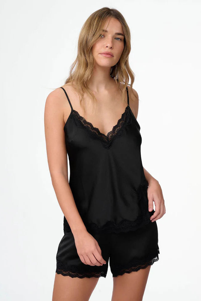 סט בייב דול סאטן עם סרט תחרה - שחור