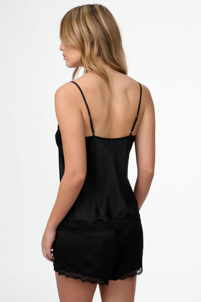 סט בייב דול סאטן עם סרט תחרה - שחור