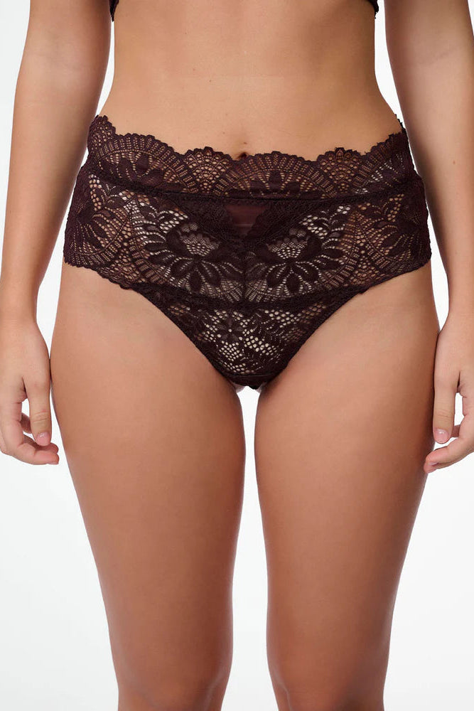 תחתון תחרה חוטיני גבוה - חציל