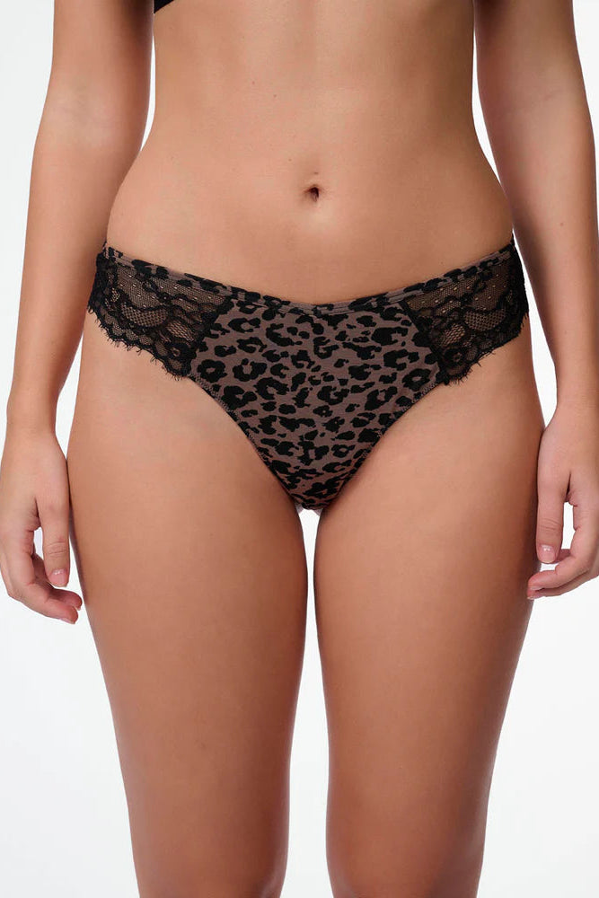 תחתון רשת בדפוס מנומר חוטיני בשילוב תחרה